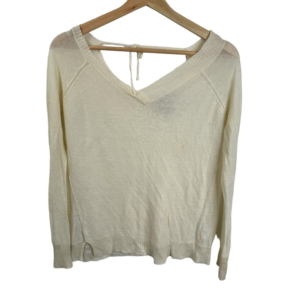 Brochu Walker‎ Sweater Small 100% Linen Light thin scoop neck FLAWS